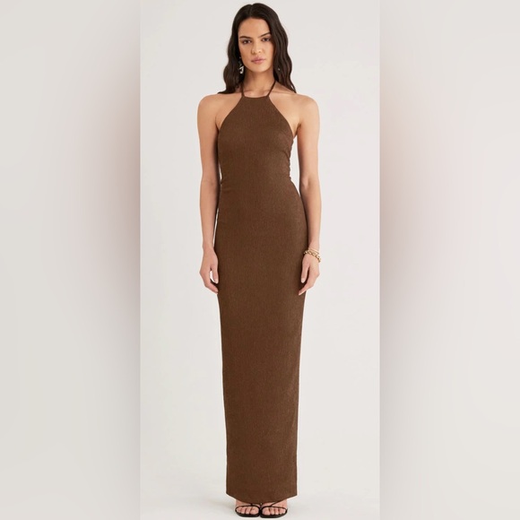 NWT RUMER Katia Maxi Dress Chocolate Small - Picture 1 of 9